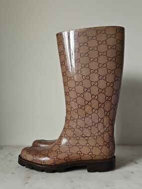 GUCCI: Y2k Vintage Tom Ford Era Brown Monogram Rain Boots